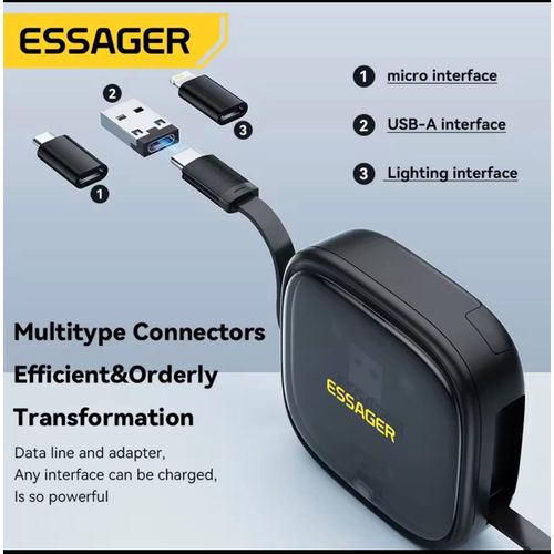 product_image_name-ESSAGER-Mini boîte de rangement de voyage multifonctionnelle, charge rapide, USB A/C vers VopeC, câble Micro Rains, support de téléphone,-5