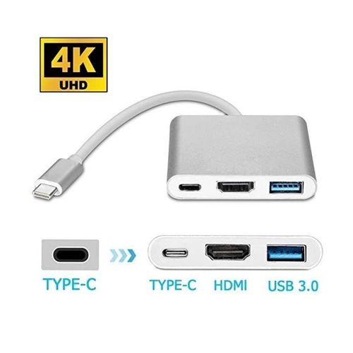 Generic Adaptateur USB numérique vers HDMI Support 4k / USB 3.0 / Type-C, 3  ports à prix pas cher