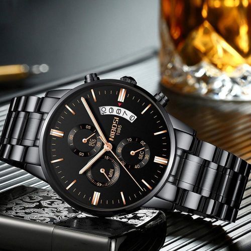 Nibosi Montre Chronographe Noir fond Noir Marron 1985 prix pas