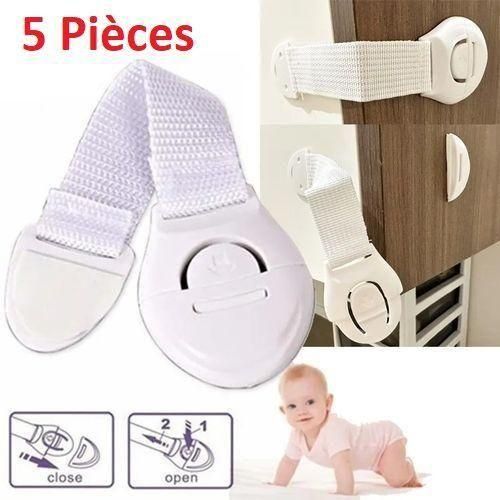 product_image_name-Generic-5pcs Serrures Blanches Sécurisées pour Enfants - Verrous de Sécurité Ajustables en Plastique Sans Phtalates pour Armoires, Tiroirs, Meubles -1
