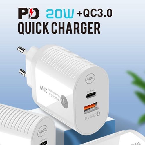 product_image_name-TENGOO-PD20W+QC3.0 Type Europe Chargeur rapide intelligent+Câble PD 20W-1