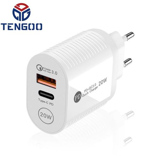 product_image_name-TENGOO-PD20W+QC3.0 Type Europe Chargeur rapide intelligent+Câble PD 20W-2