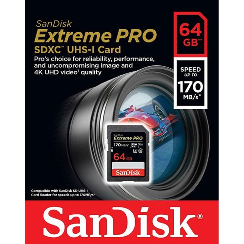 Sandisk Carte mémoire SDXC Extreme PRO 64 Go jusqu'à 170 Mo / s