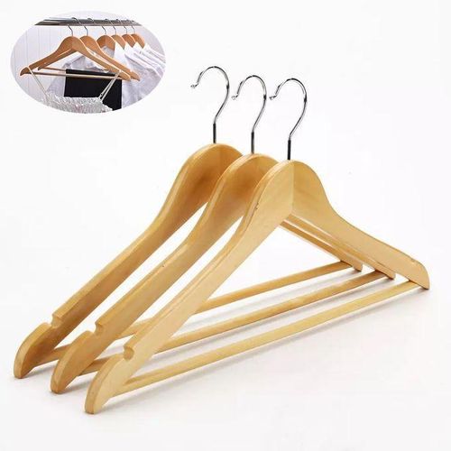 product_image_name-Generic-Lot de 3 Cintres en Bois - Haut 23 cm X Long 44.5 cm, Verni Naturel, Rangement placard-1