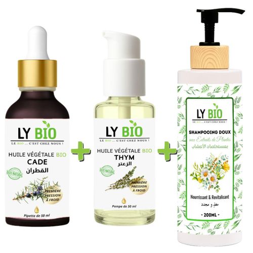 product_image_name-LY BIO-PACK HUILE CADE 50ML - PIPETTE + HUILE THYM 50ML - POMPE + SHAMPOOING AUX EXTRAITS DE PLANTES 200ML-1