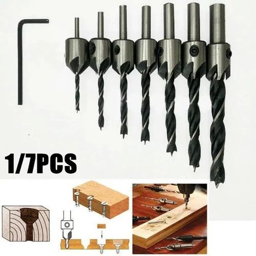 7pcs HSS 5 Fraise Foret Mèche Perceuse Bit Bois Chanfrein 3-10mm