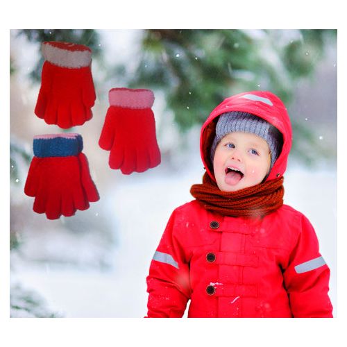 Gants Enfant Hiver Fille Gants Magiques à Motif résistant Moufles Filles  5-Doigts Gants Thermiques Hiver en Laine tricotée Modèle de Chat pour Enfants  3-8 Ans 