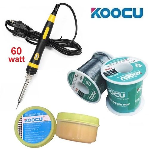 Koocu Pack 3x1 Fer à souder Fin 60w Etain 1mm 100g + Pâte à souder //  Soudure Electronique à prix pas cher