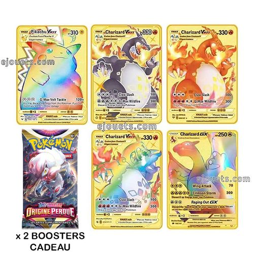 Lot de 5 cartes en métal Pokémon, dont 3 cartes VMAX + 1 GX+ 1