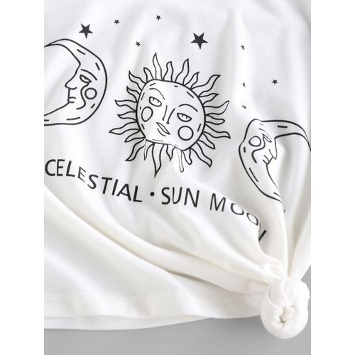 product_image_name-Zaful-ZAFUL T-shirt à Imprimé Lettre Etoile Lune Et Soleil - Blanc S-2