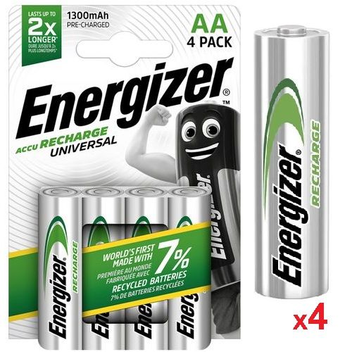 ENERGIZER Pile Universal Rechargeable AA LR6 1300 mAh, pack de 4