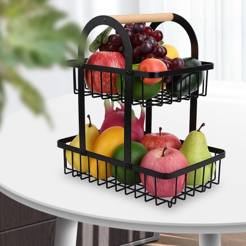 Generic Panier à Fruits en métal à 2 étages avec poignée en bois, Rangement  Fruits, Pains, Légumes à prix pas cher