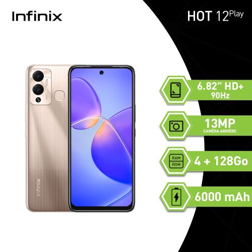 HOT 12 Play (4GB+128GB)/6000mAh/Écran 6.82''HD+/13MP/Gold