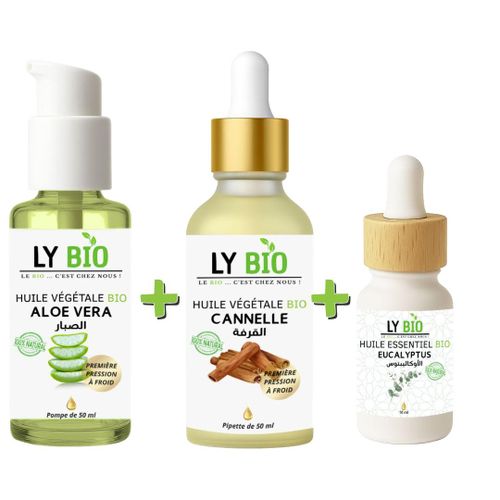 product_image_name-LY BIO-PACK HUILE ALOE VERA 50ml - POMPE + HUILE CANNELLE 50ML - PIPETTE + HUILE ESSENTIEL EUCALYPTUS 10ML-1