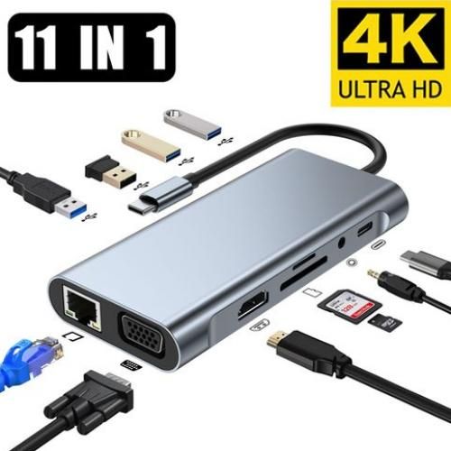 Generic Hub Type c 11 en 1 Station d accueil Compatible Macbook et PC HDMI VGA RJ45