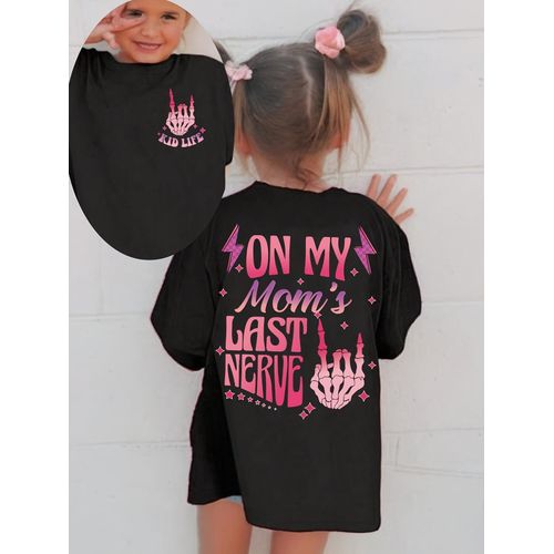 product_image_name-Generic-Chemise d'Été pour Filles avec Impression Double Face "On My Mom's Last Nerve" - Haut Décontracté à Manches Courtes Mignon-1