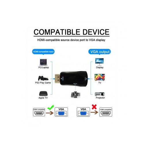 Adaptateur HDMI vers VGA, HDMI Femelle vers VGA mâle Compatible pour clé  TV, Ordinateur, Ordinateur Portable (Uniquement de la Source HDMI au