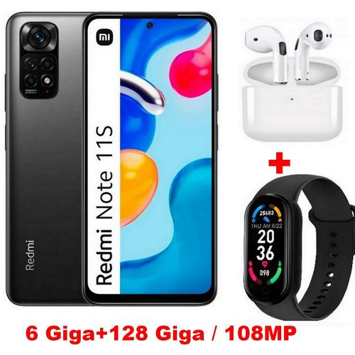 Redmi Note 11S – 6.5" – 6 Go RAM – 128 Go ROM – MediaTek Helio G96 – 108 MP – Noir + Kit + Watch