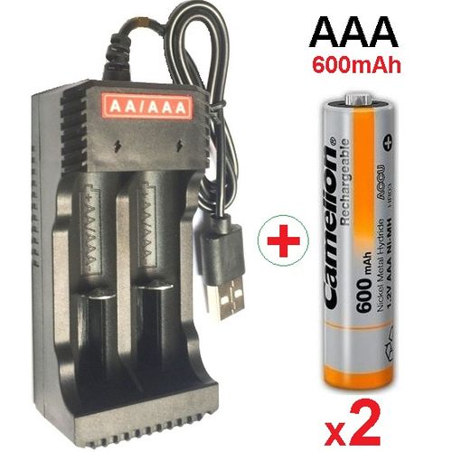 Camelion 2 Piles Rechargeable AAA 600 mAh Nimh + Chargeur Usb