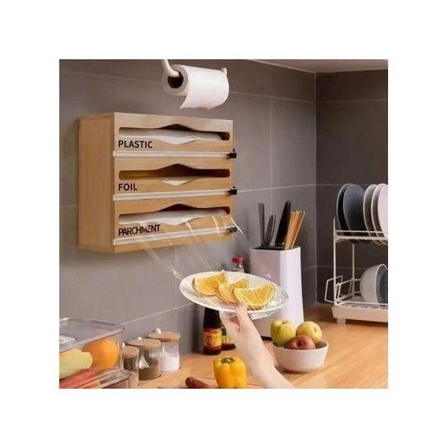 Distributeur Et Découpeur D'Emballage 2 En 1 Pour Film Étirable Et Papier Aluminium - Organisateur Cuisine Rangement Papier Alu Et Film Alimentaire