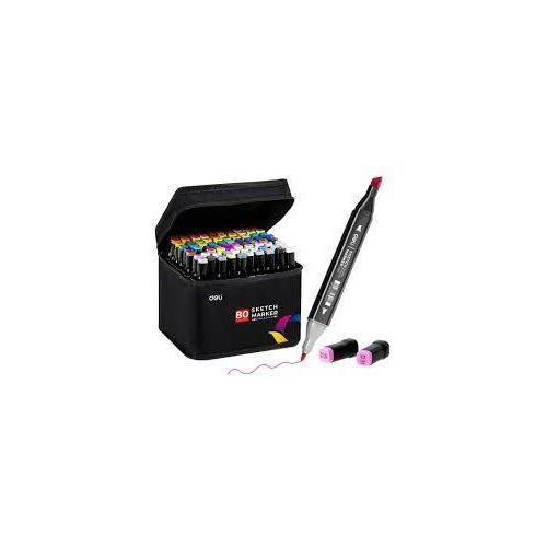 product_image_name-Deli- Professional Sketch Marker Pen Boite de 80 couleurs 2tête(1mm rond,6mm biseauté)-1