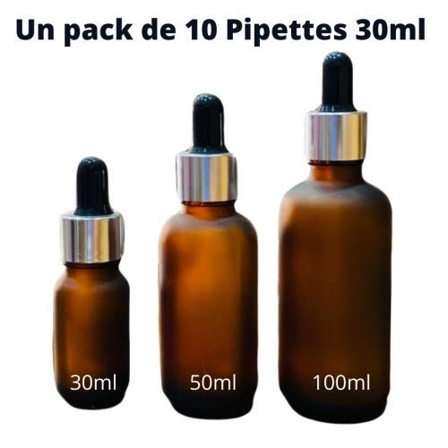 Generic Pack de 10 Pipette compte-gouttes en verre Marron bouchon Argenté  pour huiles et cosmétique 30ml à prix pas cher