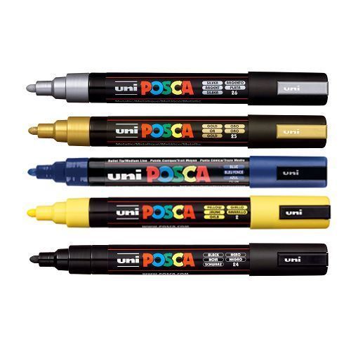 Posca Lot Economique 5 Marqueurs PC-5M conique moyen:Couleurs Vifs pointe  2,5 mm