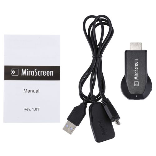 Universal MiraScreen WiFi Display Dongle / Miracast Airplay DLNA Display Receiver Dongle Wireless Mirroring Screen Device with 2 in 1 USB Cable (Black)