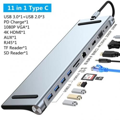product_image_name-Generic-Dock Type C 11 en 1 Hub USB 3.0 séparateur adaptateur Multiport 4K-1