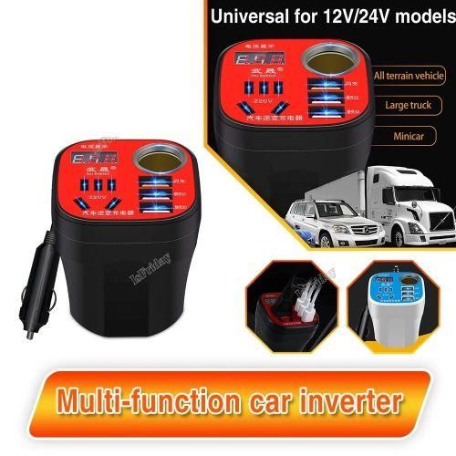 product_image_name-Generic-Prise Allume-Cigare Voiture avec 3 Ports USB et Convertisseur 12V/24V à 220V - 1500W-1