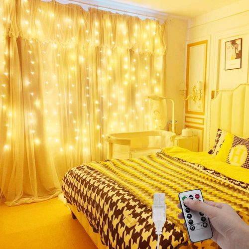 Generic Rideau Lumineux 300 LED, 3M*3M Rideau Guirlande Lumineuse USB,8  Modes Avec Télécommande à prix pas cher