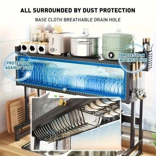 product_image_name-Generic-رف أطباق كبير مصنوع من الفولاذ الكربوني القوي، منظم مطبخ متعدد المستويات ومضاد للصدأ بطول 105 سم-3