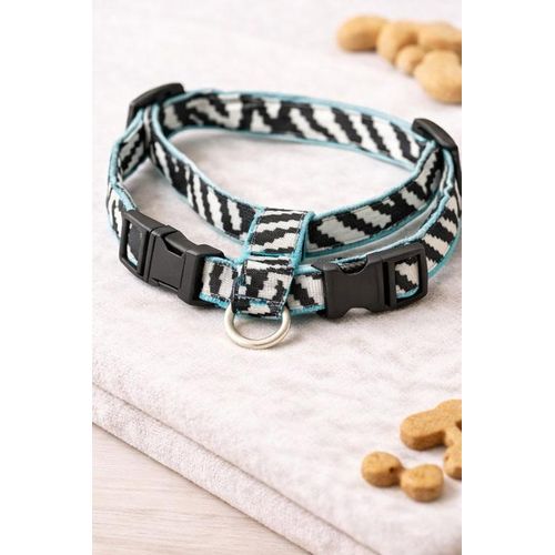 product_image_name-Generic-Harnaiss pour Chien Taille Moyenne – Réglable, Confortable & Sécurisé – Motif Géométrique Noir/Blanc avec Finition Turquoise-2