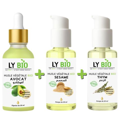 product_image_name-LY BIO-PACK HUILE AVOCAT 50ml - PIPETTE + HUILE SESAME 50ml - POMPE + HUILE THYM 50ML - POMPE-1