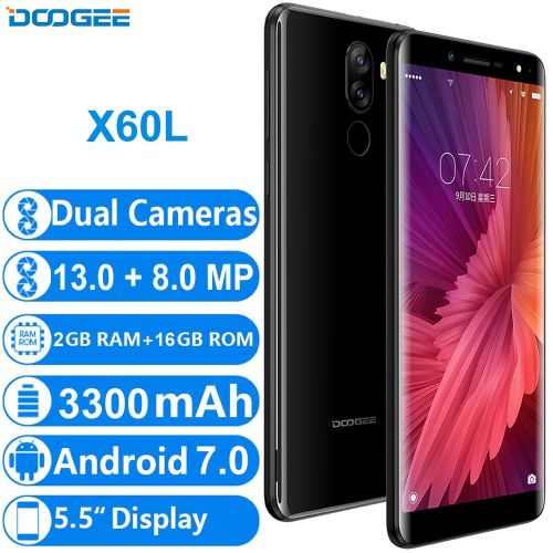Doogee X60L - 4G / مزدوج سيم - 5.5 بوصة ، 16 غيغابايت - 2 غيغابايت ، ANDROID GO ، FACE ID ، أسود