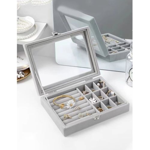 product_image_name-Generic-Boîte de présentation de bijoux en velours ,Organisateur De Bijoux Avec Couvercle Transparent-1