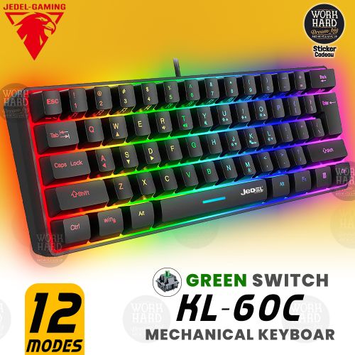 Jedel Clavier mécanique Gamer Green Switch,RGB LED Backlit Lighting 12  Modes+Sticker à prix pas cher