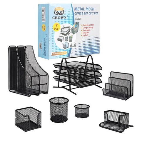 Crown Set de 7 accessoires rangement bureau en métal à prix pas cher