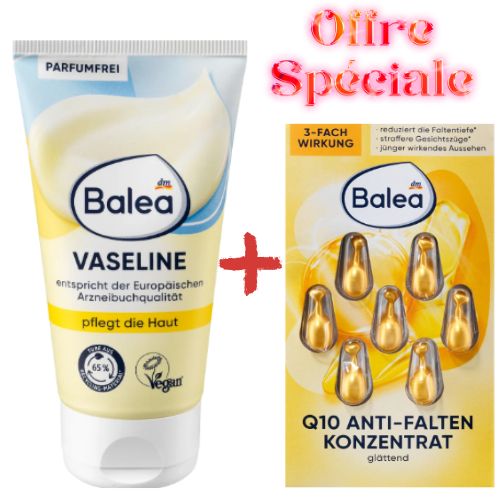 Balea Vaseline Peaux Stressées Visage, Corps + Concentré Q10 Anti-Rides 7  capsules à prix pas cher