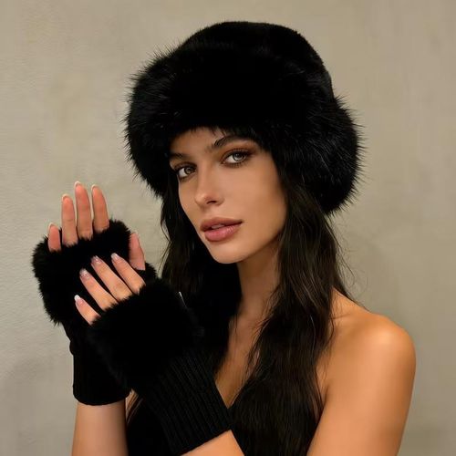 product_image_name-Generic-Bonnet d'Hiver Femme en Fausse Fourrure  avec les gants sans doigt-1