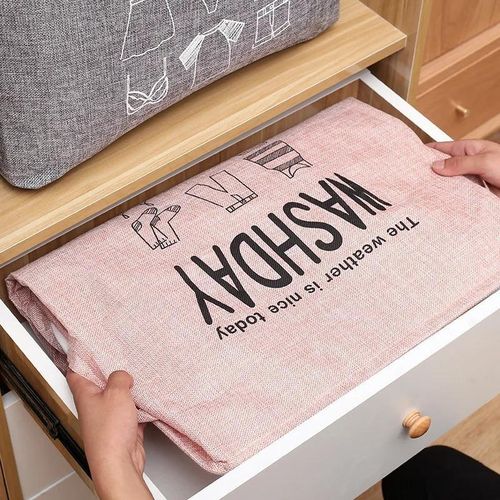 product_image_name-Generic-Sac de rangement pour vêtements en coton et lin, grande capacité, avec cordon de serrage, panier à linge sale imperméable, Solution de rangement en tissu écologique-3