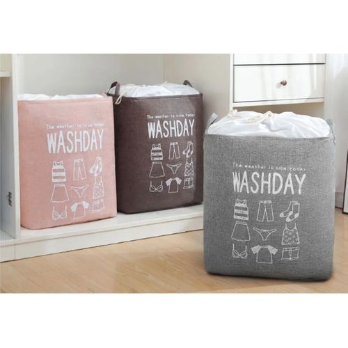 product_image_name-Generic-Sac de rangement pour vêtements en coton et lin, grande capacité, avec cordon de serrage, panier à linge sale imperméable, Solution de rangement en tissu écologique-4