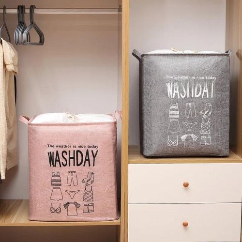 product_image_name-Generic-Sac de rangement pour vêtements en coton et lin, grande capacité, avec cordon de serrage, panier à linge sale imperméable, Solution de rangement en tissu écologique-5