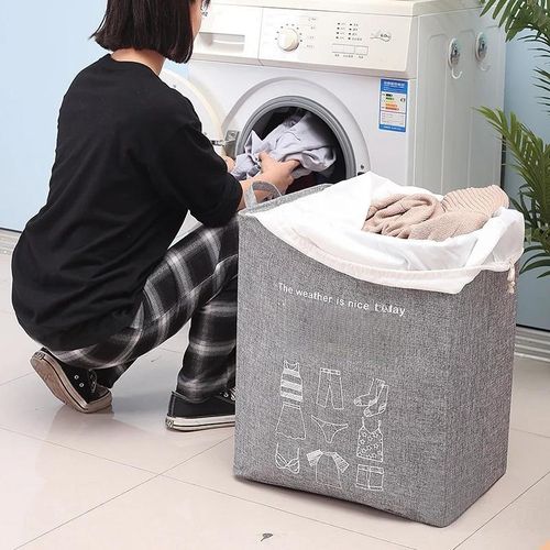 product_image_name-Generic-Sac de rangement pour vêtements en coton et lin, grande capacité, avec cordon de serrage, panier à linge sale imperméable, Solution de rangement en tissu écologique-7
