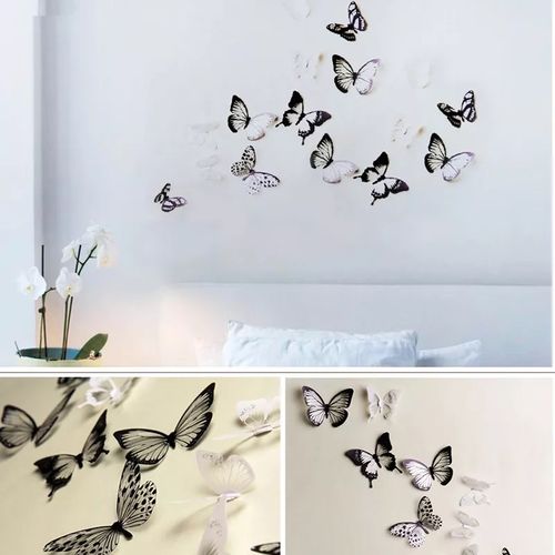 Generic 18 pièces noir blanc 3D papillon autocollant mural