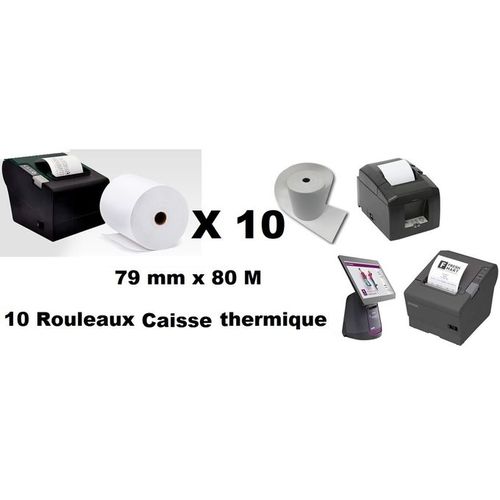 Generic 10 Rouleaux de caisse thermique 79 mm x 80 Mètres,Multi-Usage,Carte  bancaire, balance, caisse enregistreuse à prix pas cher