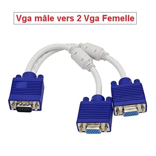 Generic Vga to 2 VGA Câble Vga Double Ecran - Câble Vga vers 2 VGA