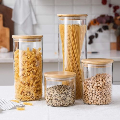 Bocaux en Verre Bocal Hermétique Rangement Cuisine Lot de 5 pcs (de 800mL à  2,2L), Boite Hermétique Alimentaire Couvercle Bambou I - Cdiscount Maison