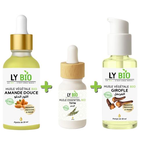 product_image_name-LY BIO-PACK HUILE AMANDE DOUCE 50ML - PIPETTE + HUILE ESSENTIEL THYM 10ML + HUILE GIROFLE 50ML - POMPE-1