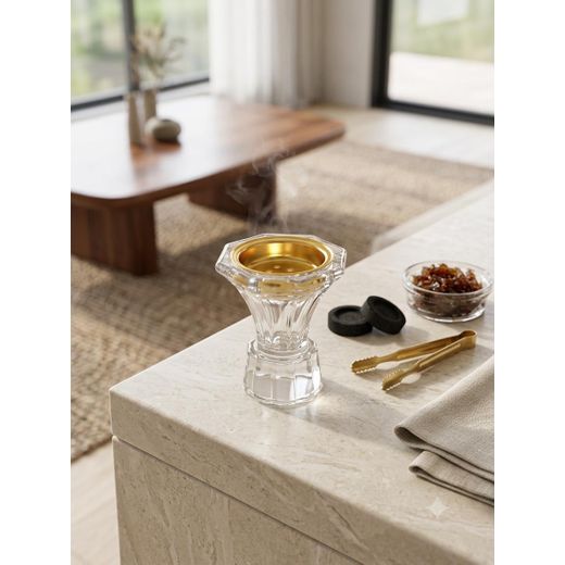 Generic  Mbekhra -Encensoir Évasé en Verre avec Coupelle Dorée inoxidable– Brûleur d'Encens-Bakhoor et Oud-8cm TRANSPARENT